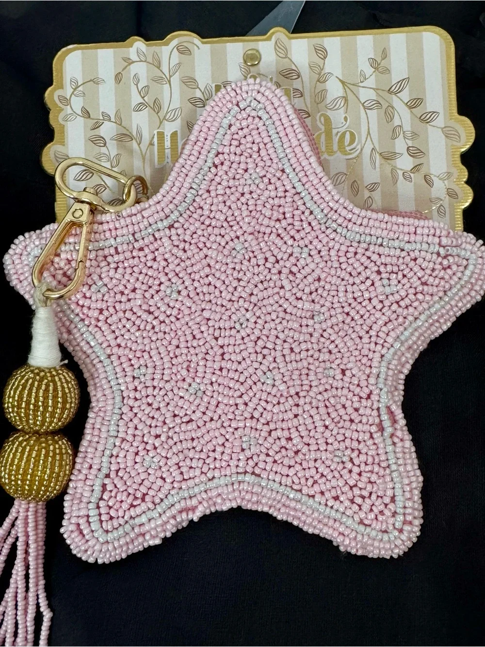 Pink Beaded Star Key & Card Holder with Gold Tassel